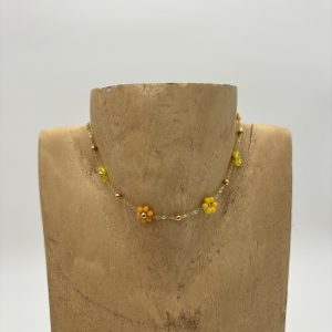 Chaîne Cheville Fleurs Perles Jaune