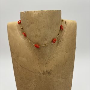 Chaîne Cheville Fleurs Perles Orange